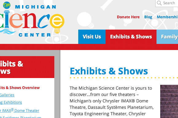 Science Center website detail